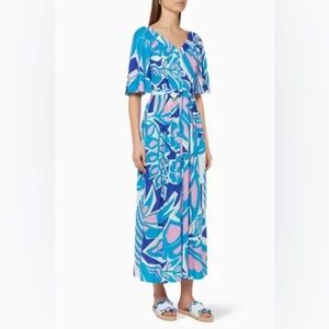 EMILIO PUCCI Samoa floral-print crepe de chine midi dress in Azure